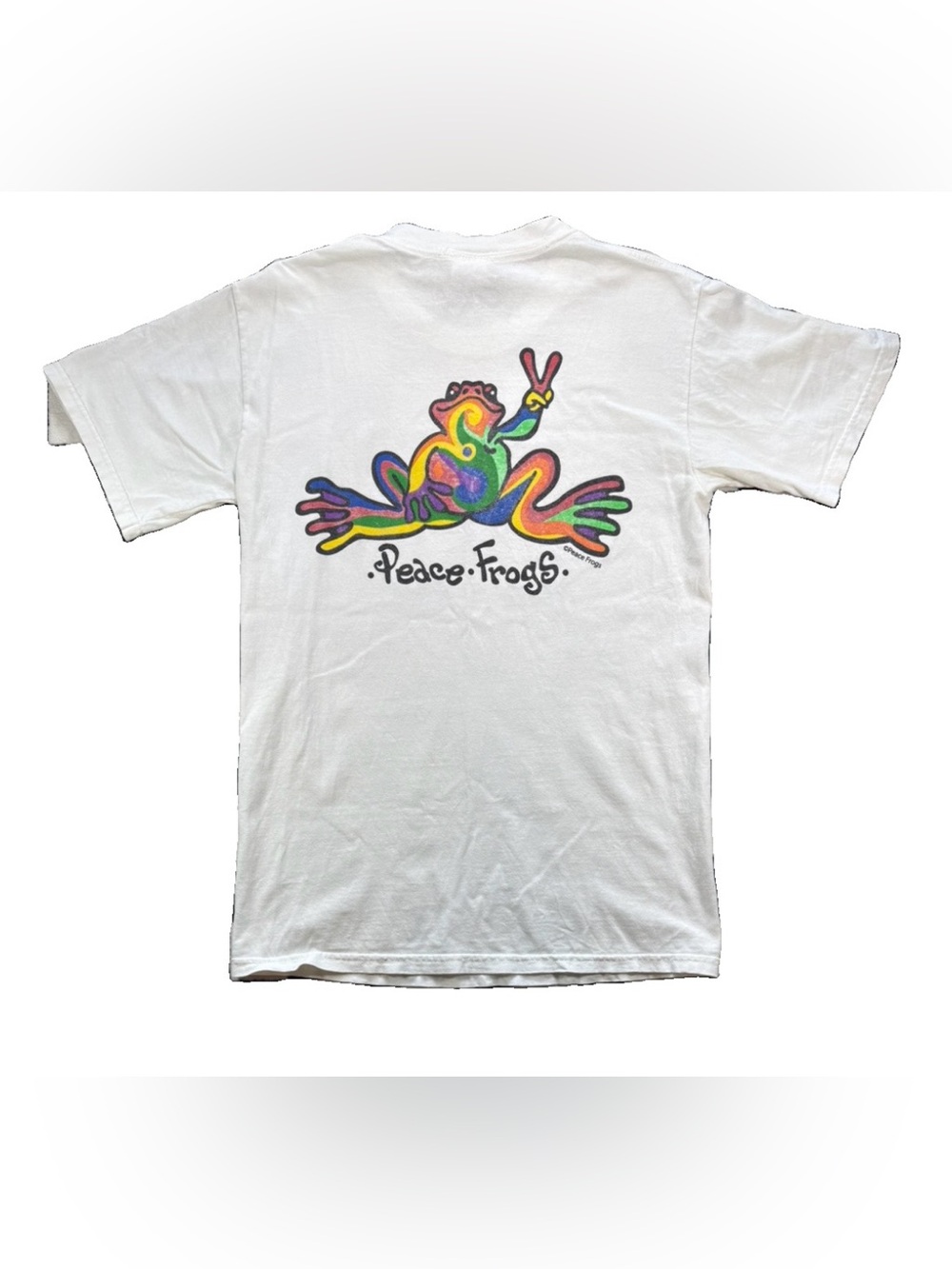 Peace Frogs Rainbow Frog Vintage T Shirt Adult Small White Peace Love Hippie